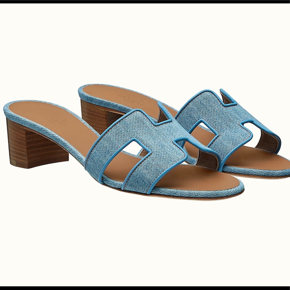 Hermes denim canvas oasis sandals 36.5